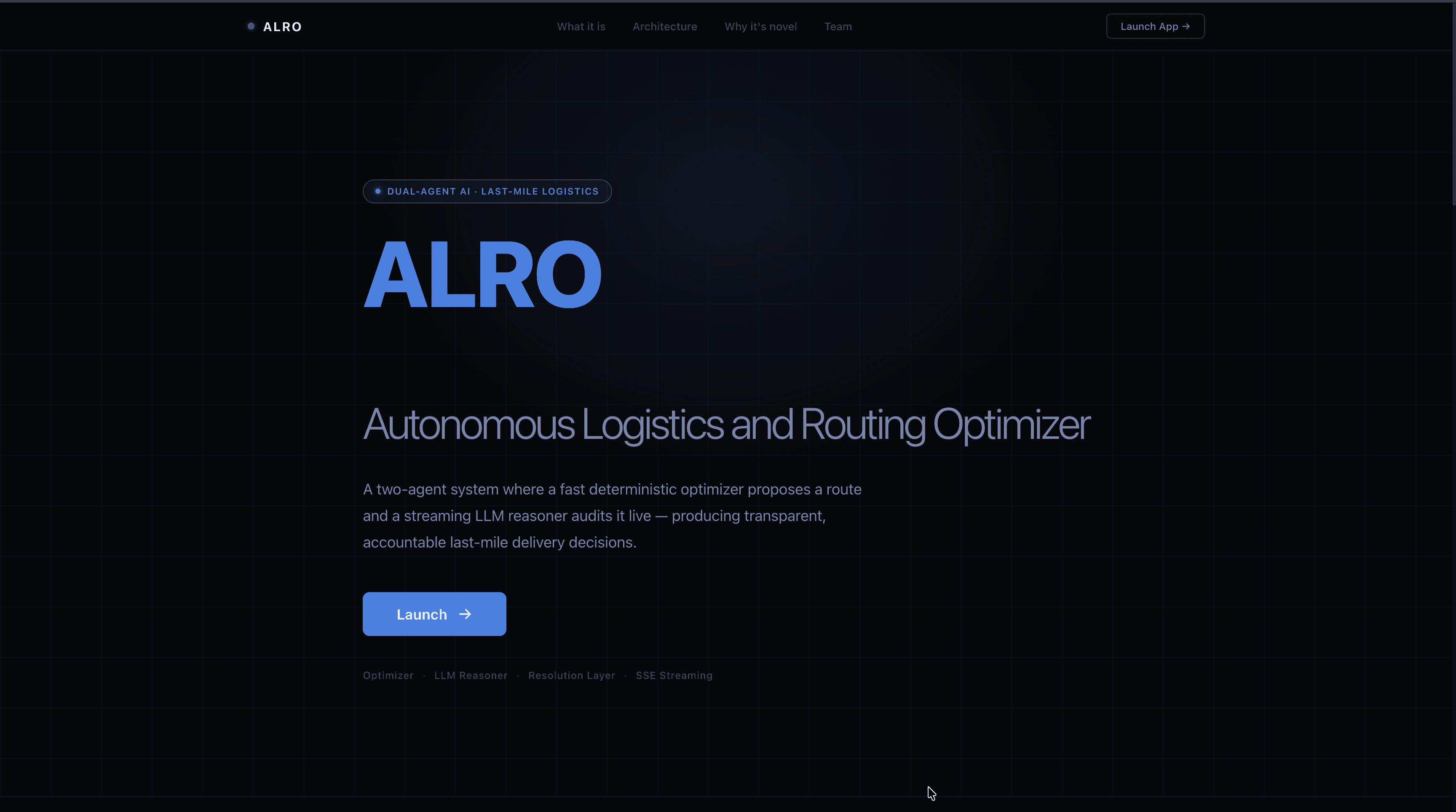 Project screenshot showing ALRO interface and route workflow
